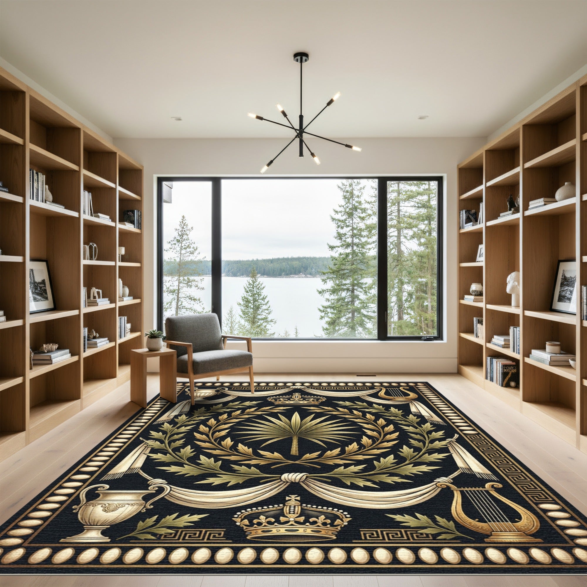 Neoclassical Gold Crown Laurel Palm Rug