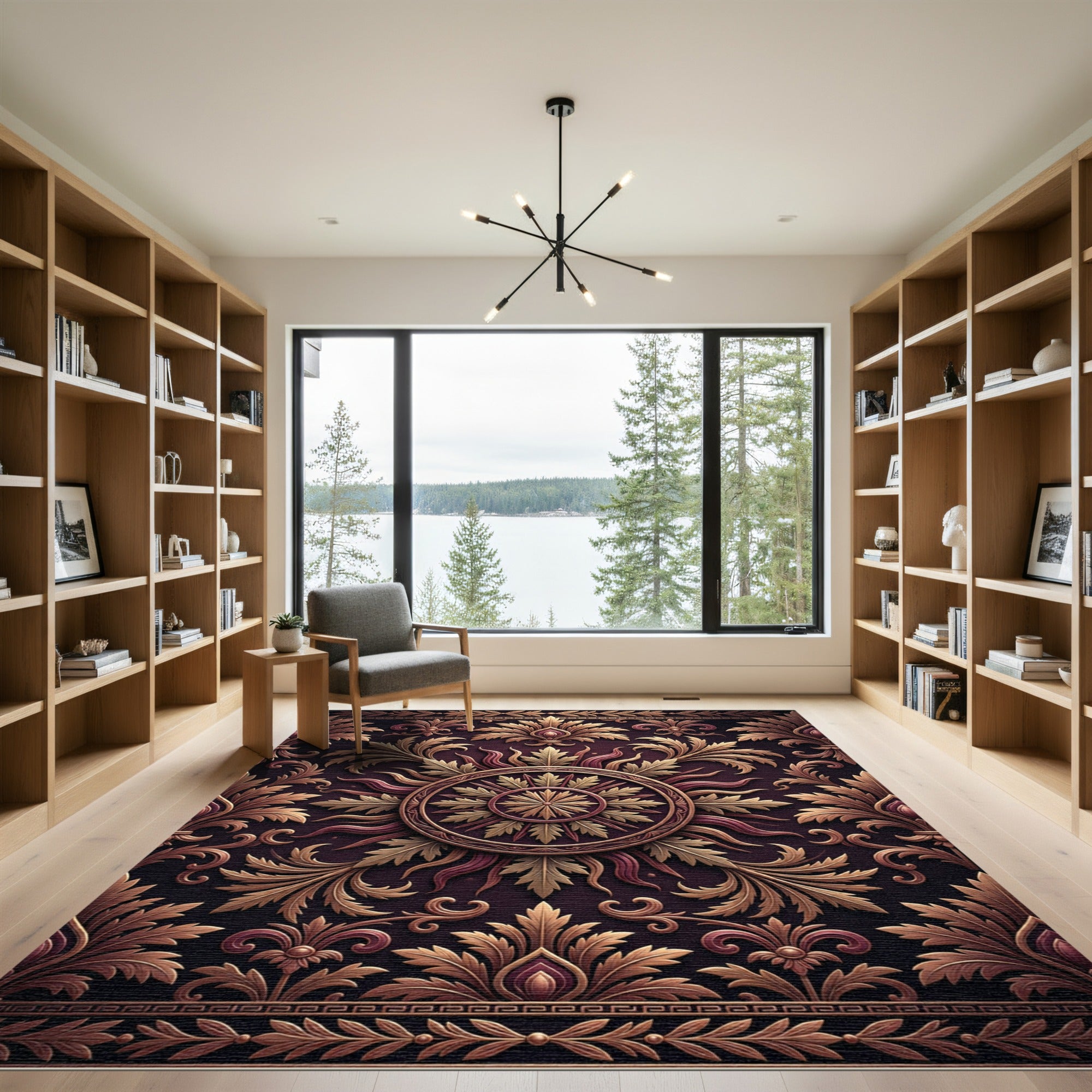 Opulent Bronze Foliage Medallion Rug