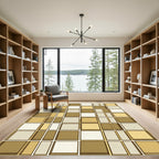 Golden Beige Geometric Blocks Rug