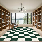 Dark Green White Checkerboard Grunge Texture Rug