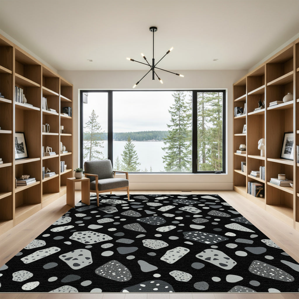 Monochromatic Abstract Pebble Arrangement Rug