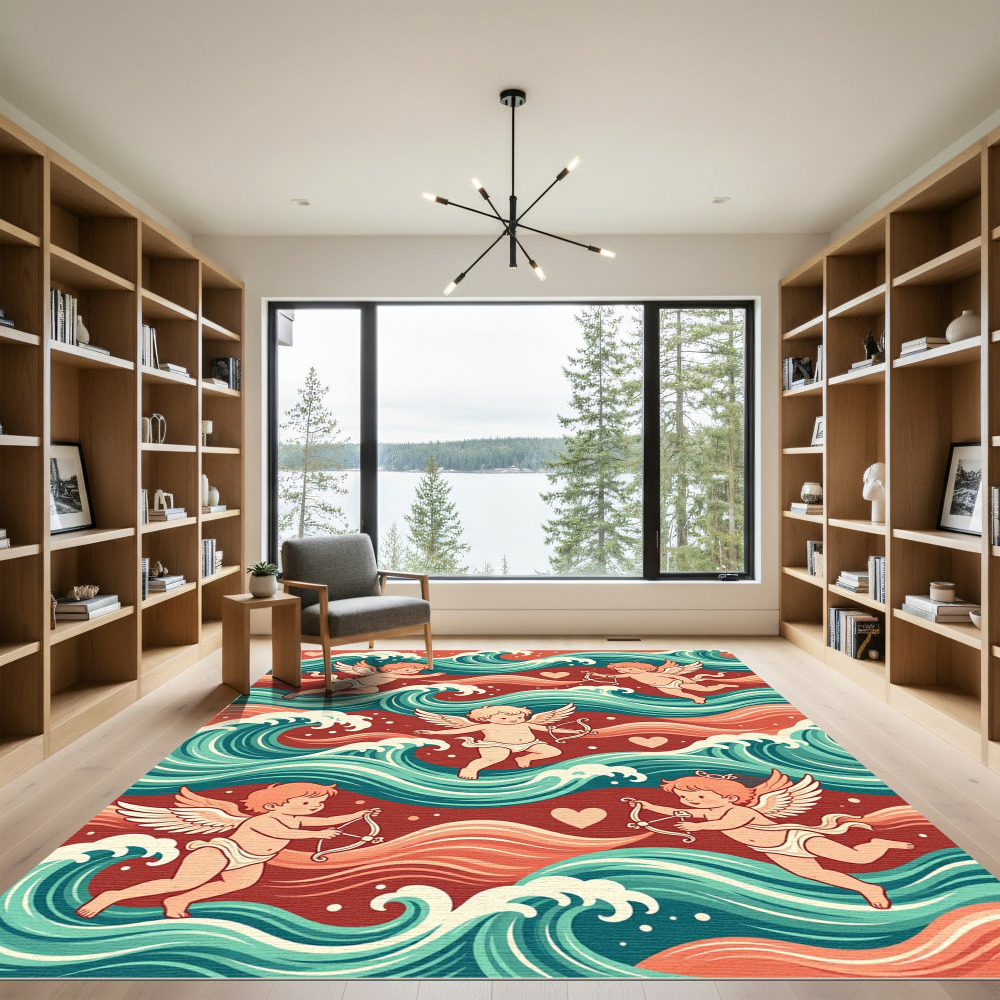 Retro Crimson Cupid Waves Rug