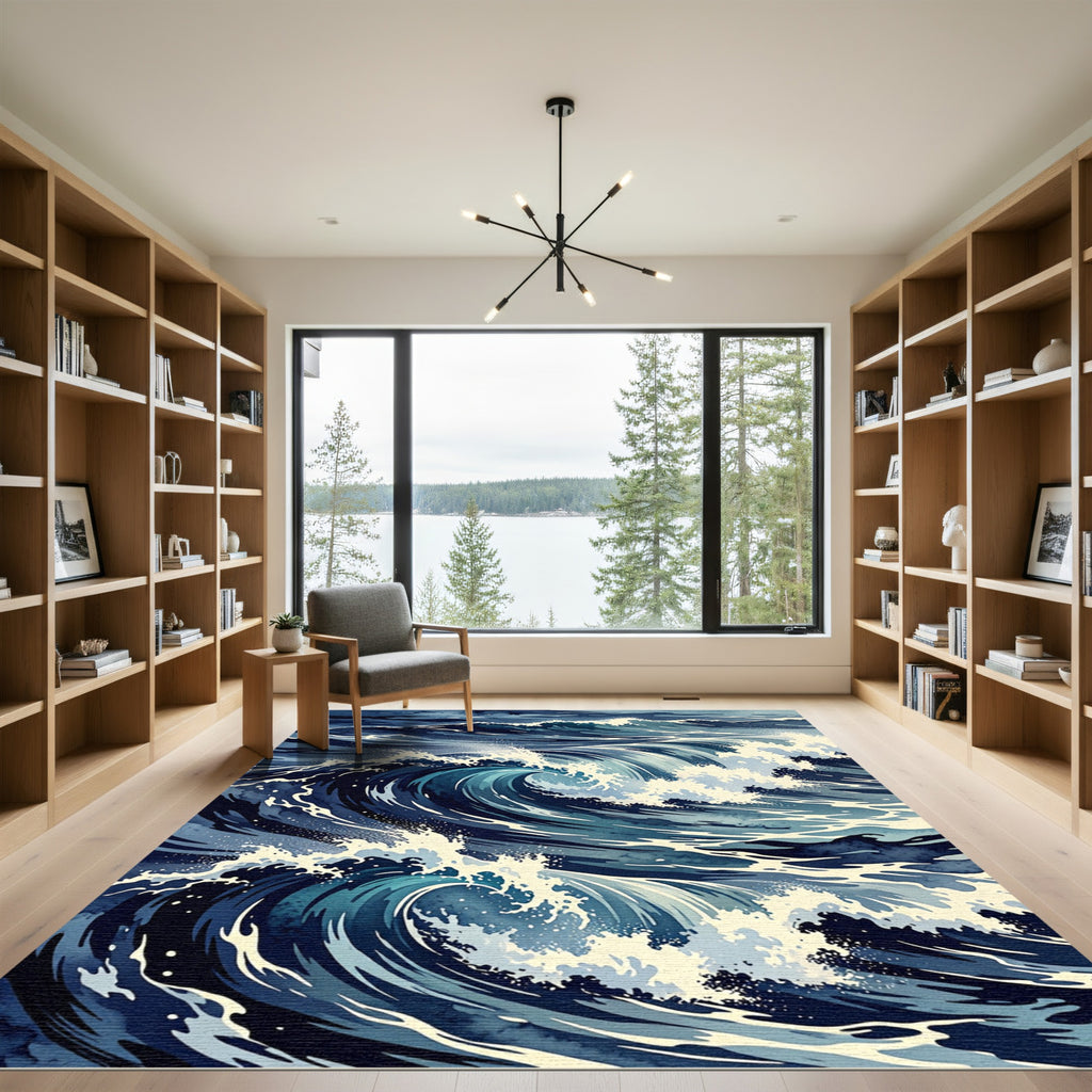 Deep Blue Crashing Ocean Wave Rug
