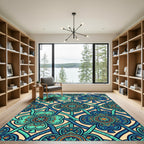 Blue Clover Mandala Intertwined Teal Lattice Rug