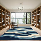 Deep Blue Abstract Wave Layered Rug