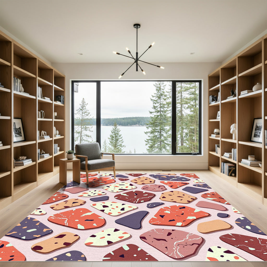 Abstract Terrazzo Shapes Peach Indigo Rug