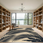 Black Tropical Palm Leaf Botanical Rug