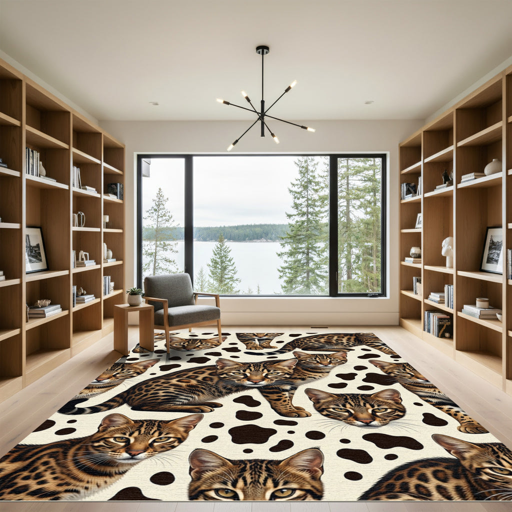 Golden Brown Leopard Cat Collage Rug