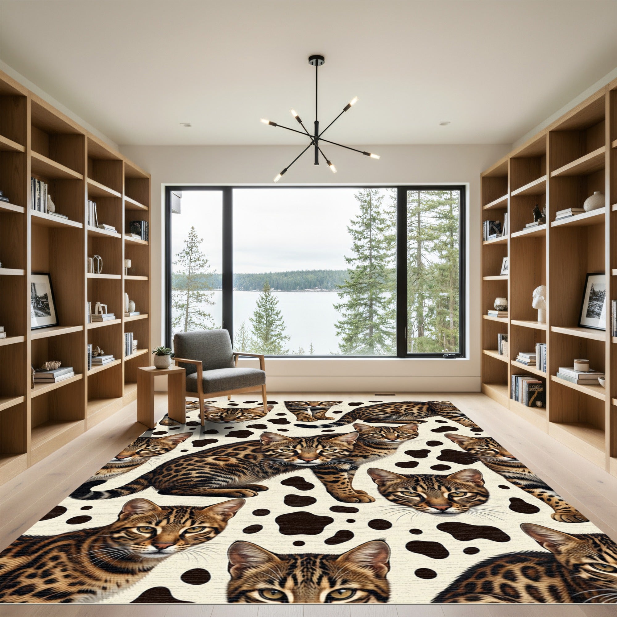 Golden Brown Leopard Cat Collage Rug