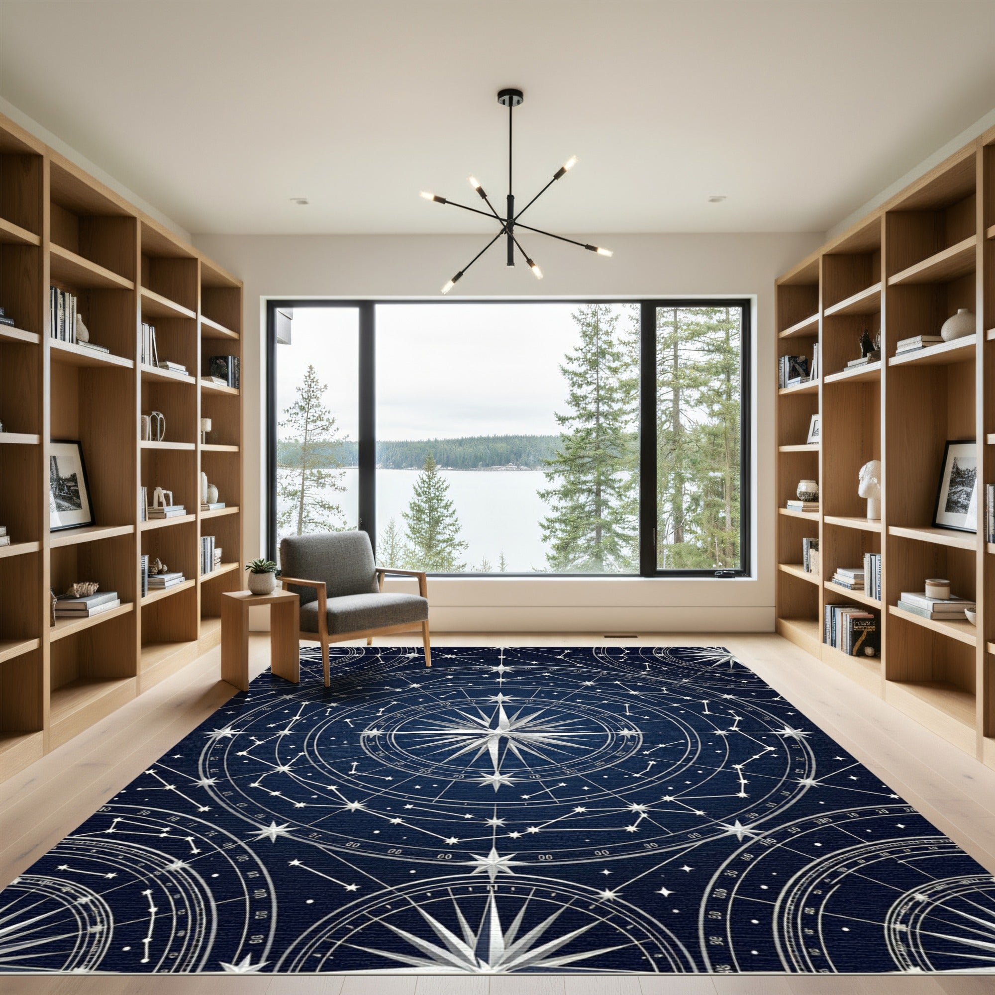 Celestial Navy Silver Star Map Rug