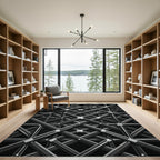Industrial Silver Lattice Geometric Grid Rug