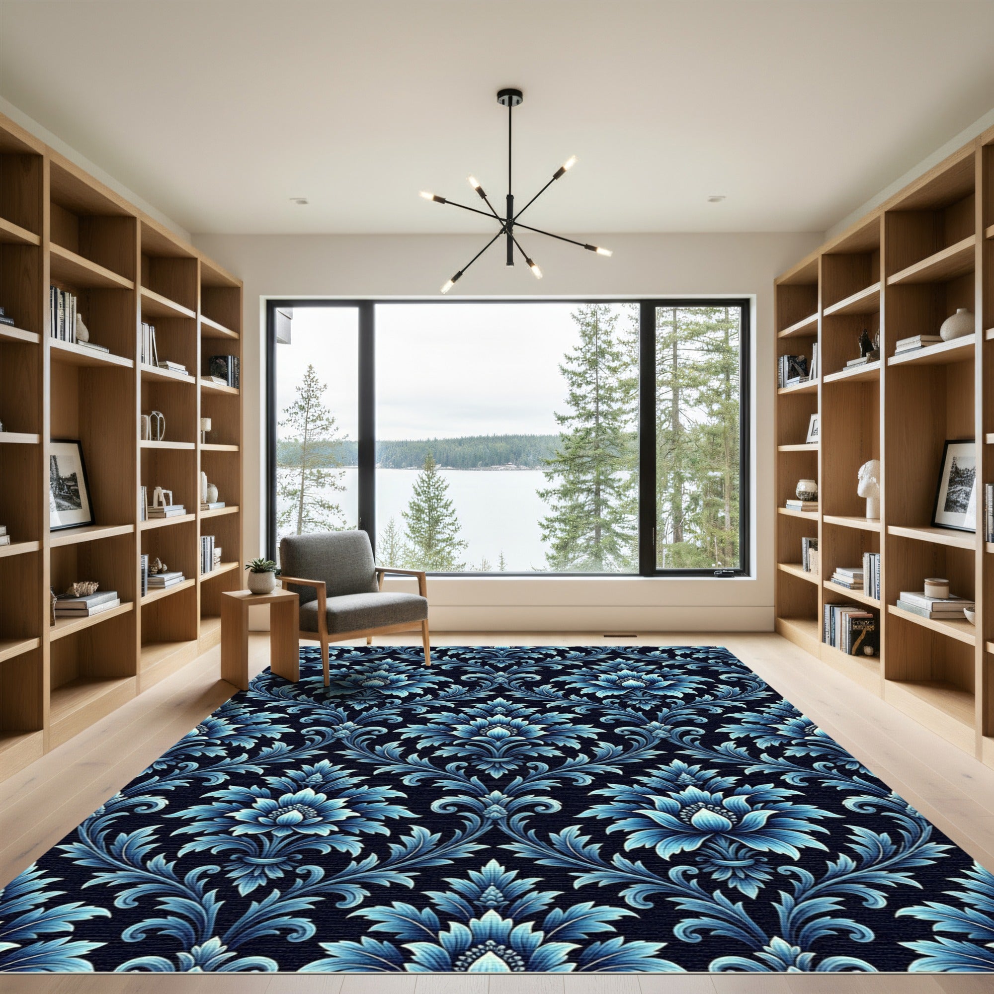 Classic Blue Floral Damask Rug