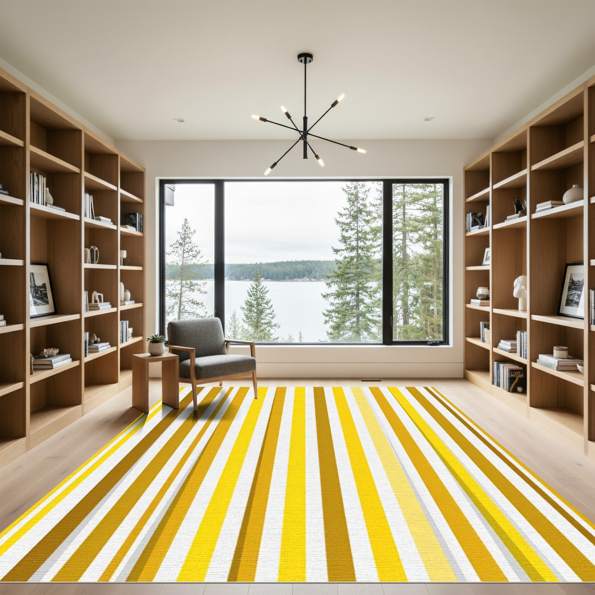 Modern Golden Ochre Vertical Stripe Rug