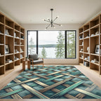 Teal Lattice Wooden Weave Overlap Rug