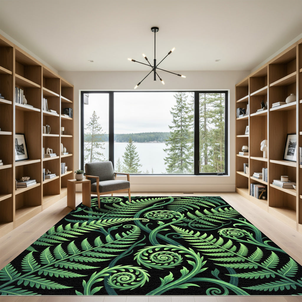 Lush Green Tropical Fern Folio Rug