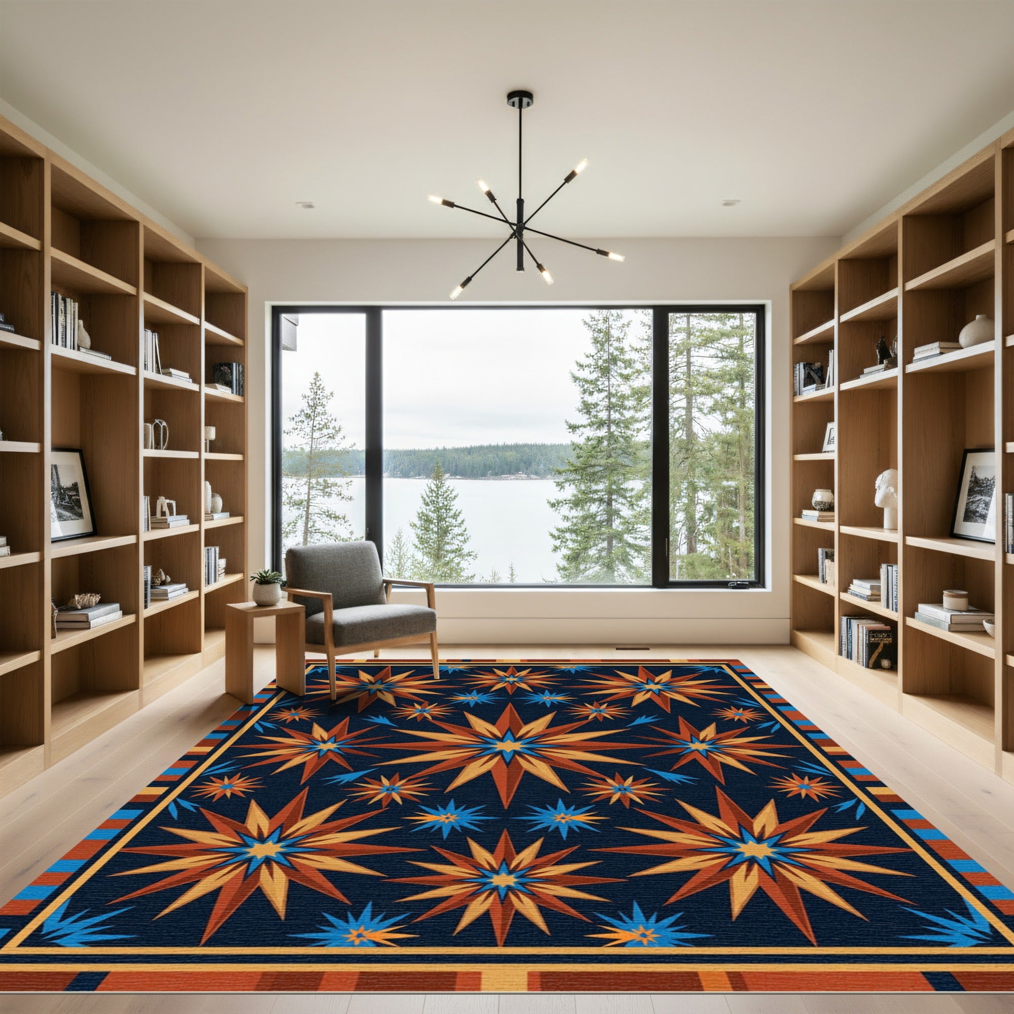 Celestial Navy Earth Tone Starburst Rug