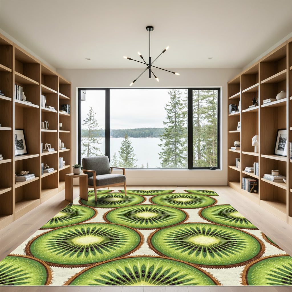 Fresh Kiwi Slice Vibrant Fruit Art Rug