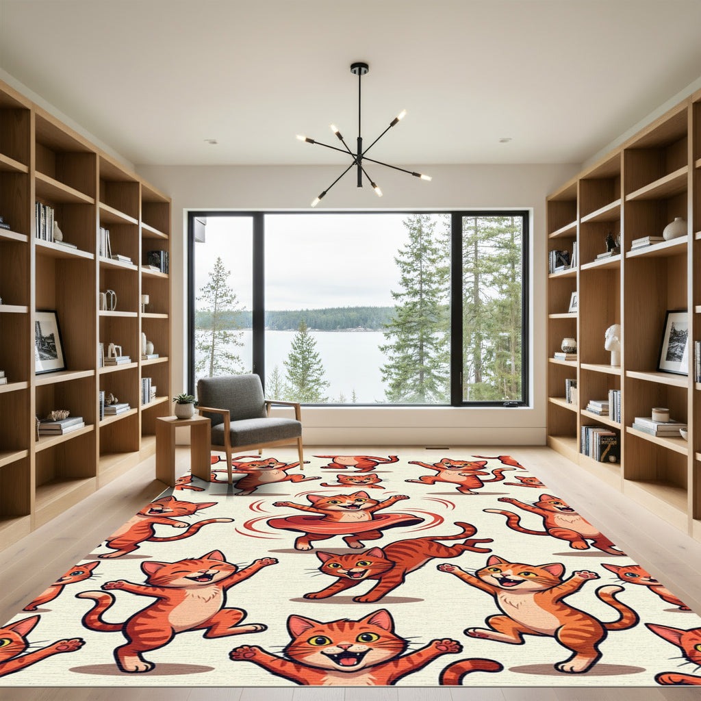 Whimsical Playful Orange Kitten Carousel Rug