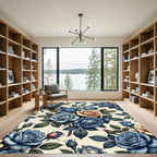 Deep Blue Sepia Rose Garland Rug