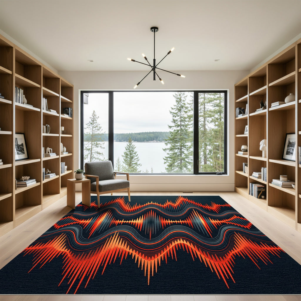 Vibrant Fiery Abstract Sonic Wave Art Rug