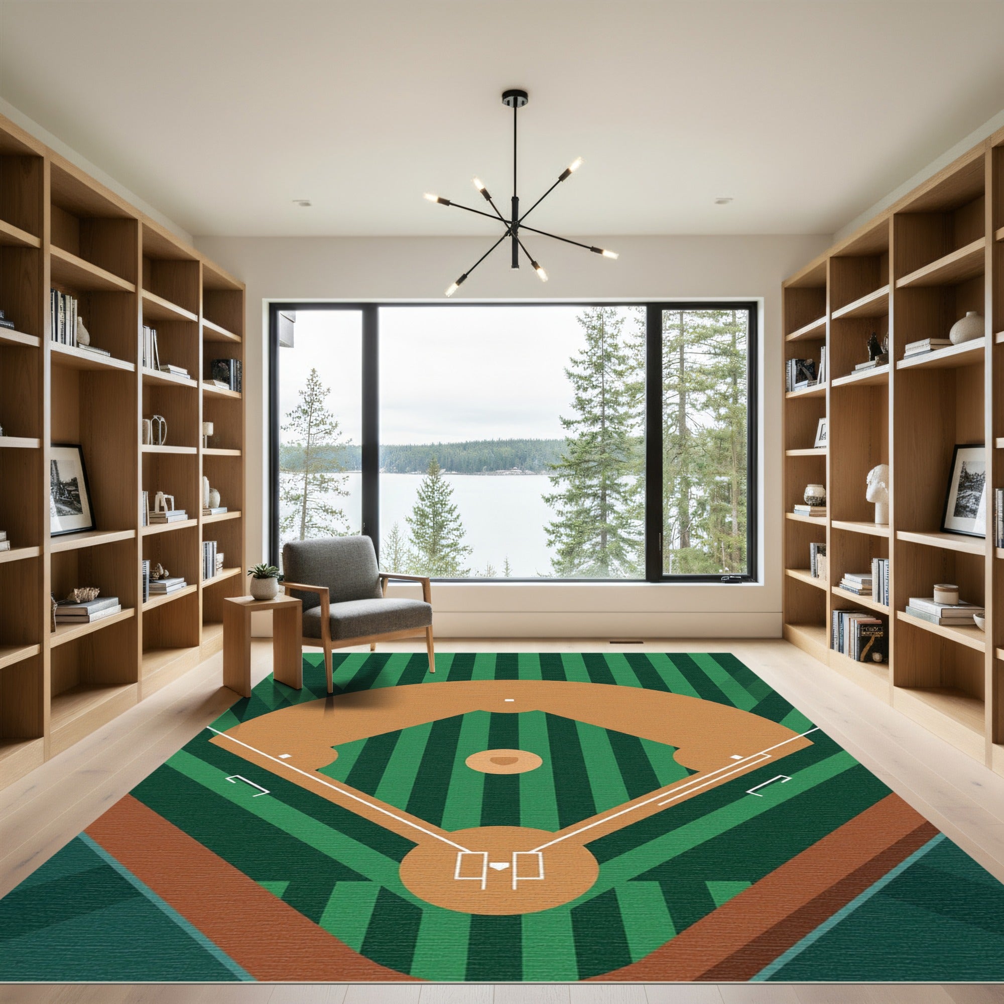 Minimalist Emerald Green Baseball Field Rug