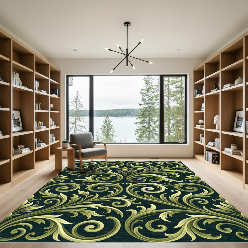 Ornate Gold Leaf Scrollwork Rug