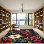 Dark Red Rose Cupid Love Letter Rug