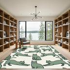 Sage Green Minimalist Stretching Cat Illustration Rug
