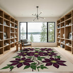 Elegant Deep Purple Clematis Floral Rug