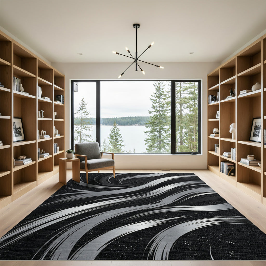Modern Gray Swirl Brushstroke Rug