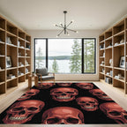 Bold Crimson Skull Grid Art Rug