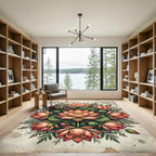 Lotus Bloom Medallion Coral Floral Rug