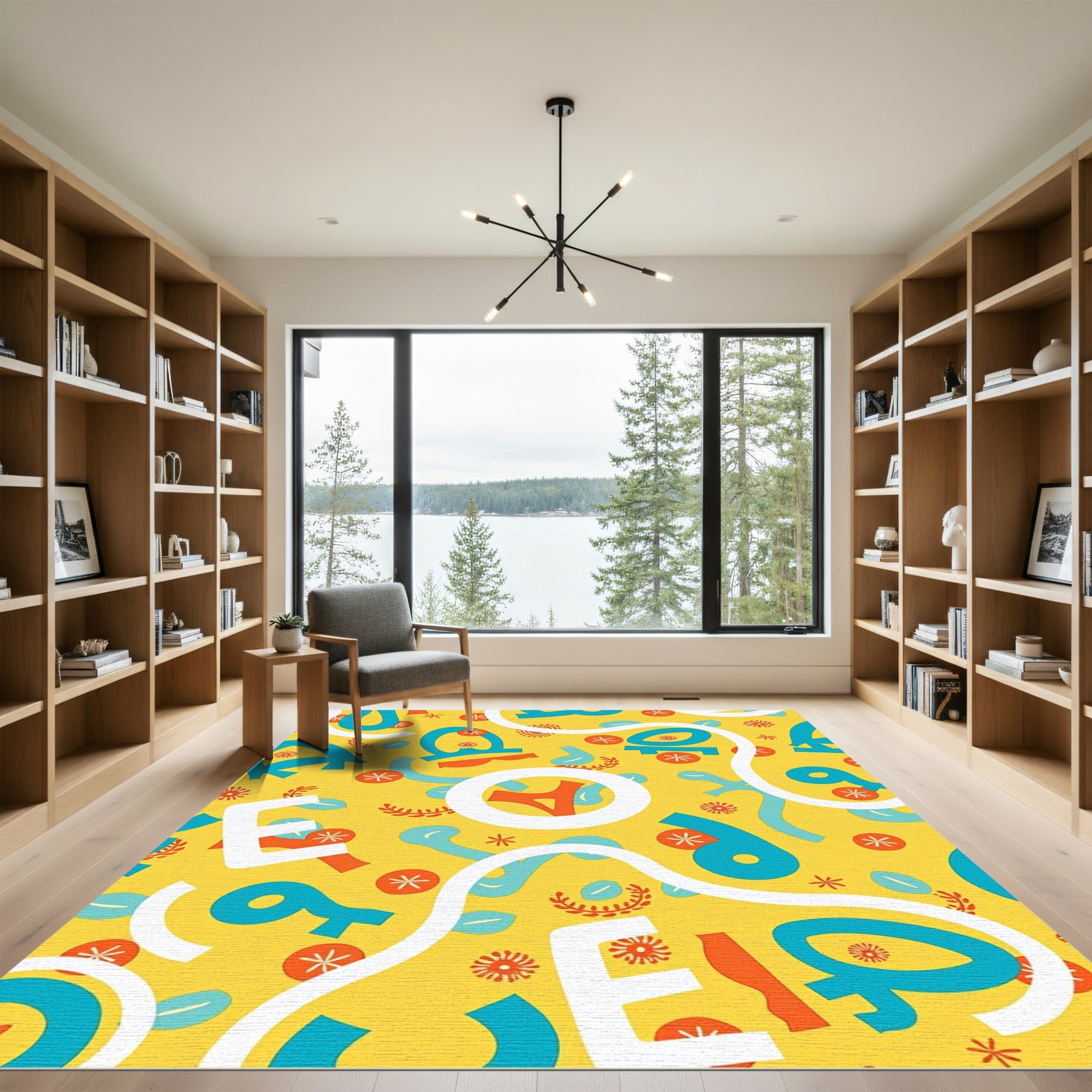 Eclectic Yellow Mid Century Abstraction Rug