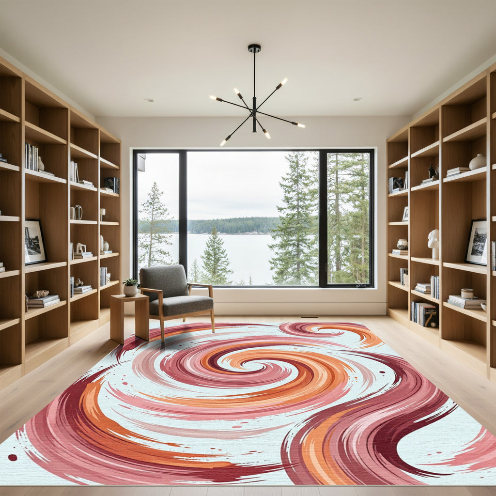 Abstract Terracotta Crimson Swirl Art Rug