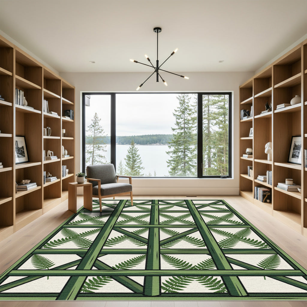 Lush Sage Fern Lattice Grid Rug