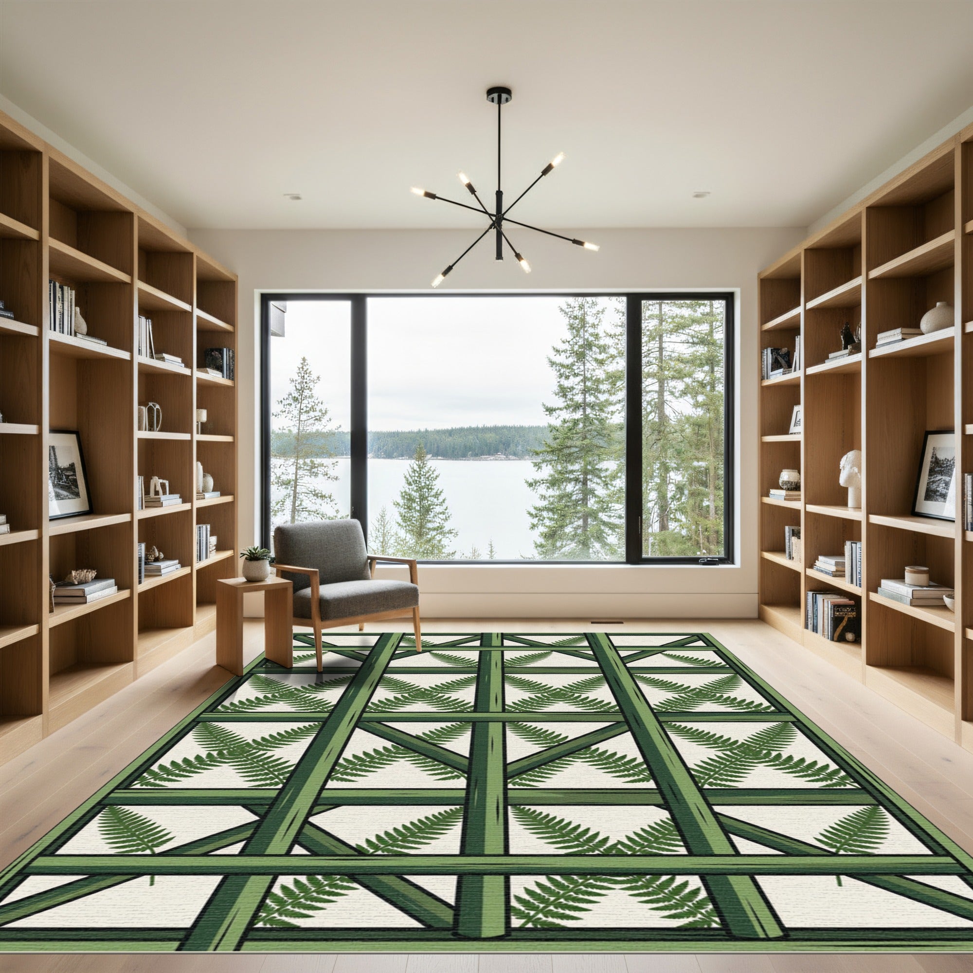 Lush Sage Fern Lattice Grid Rug