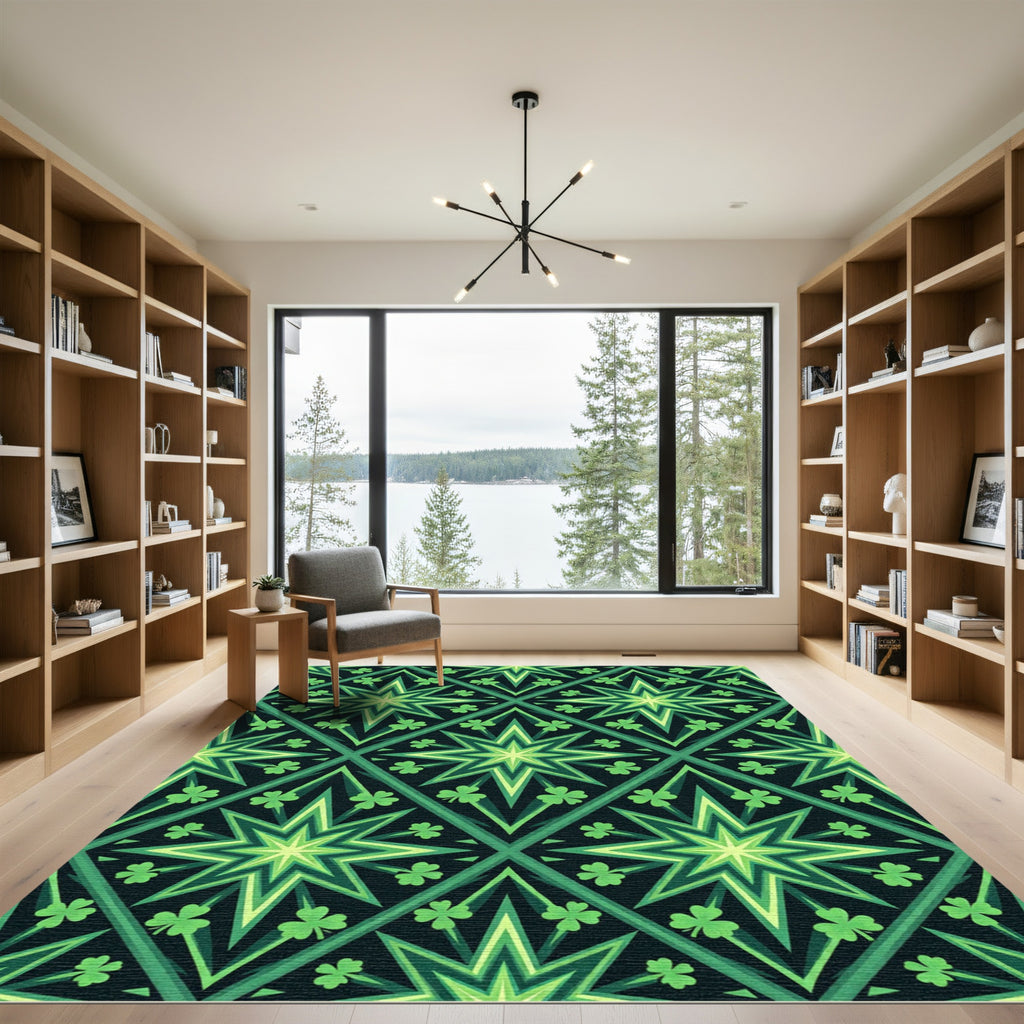 Emerald Clover Geometric Star Mosaic Rug