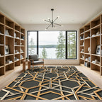 Sophisticated Gold Charcoal Geometric Hexagon Rug