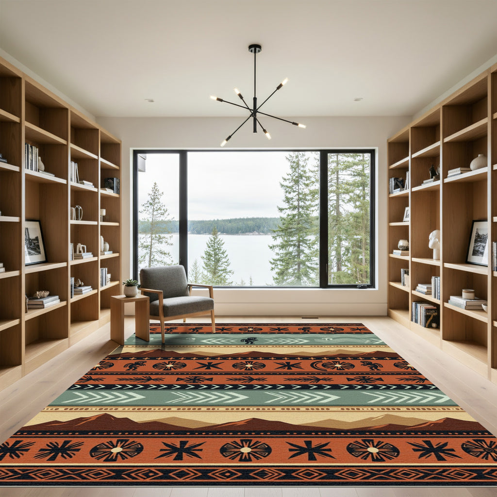 Southwestern Terracotta Mountain Kokopelli Stripe Rug