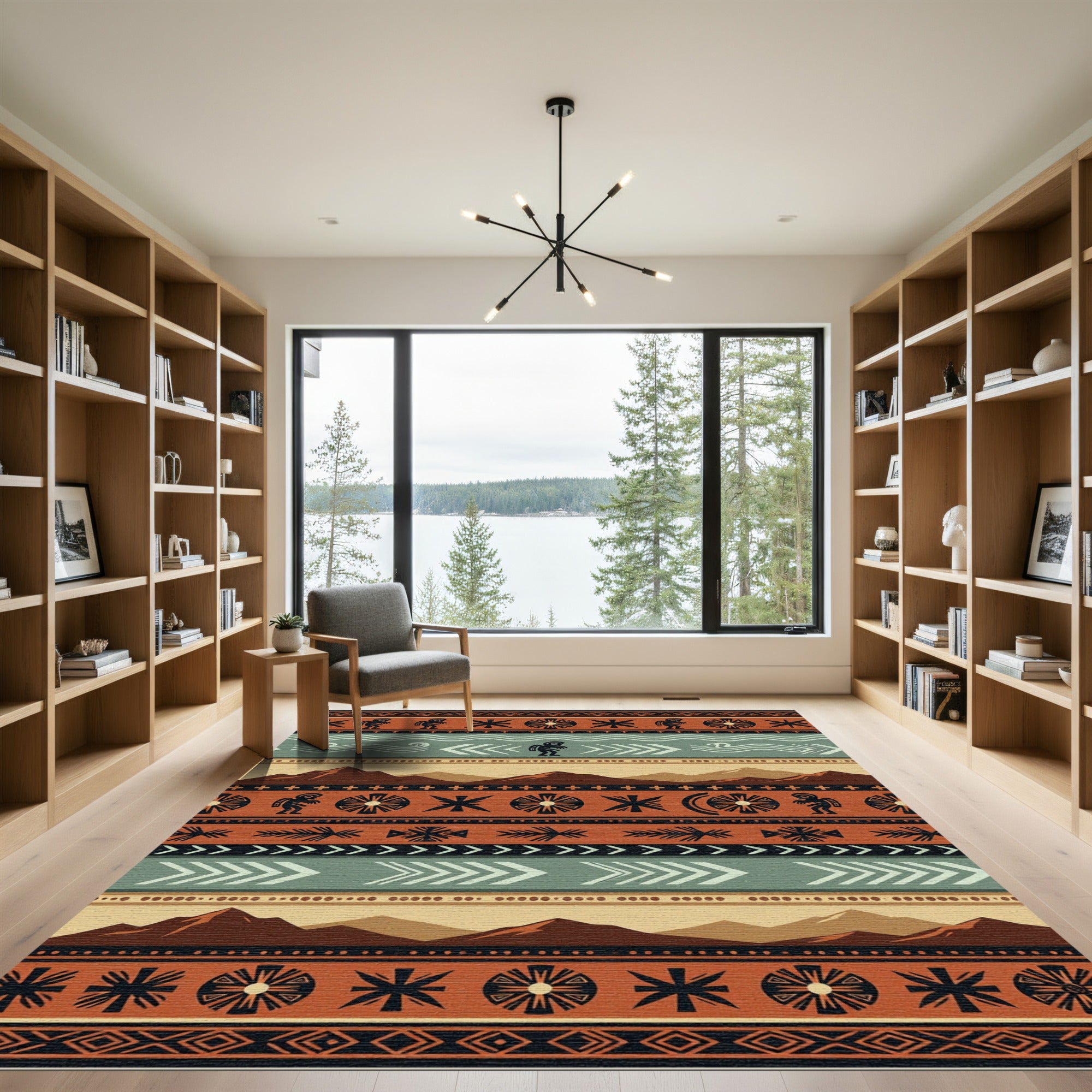 Southwestern Terracotta Mountain Kokopelli Stripe Rug