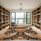Orange Gold Winged Shield Scrollwork Rug