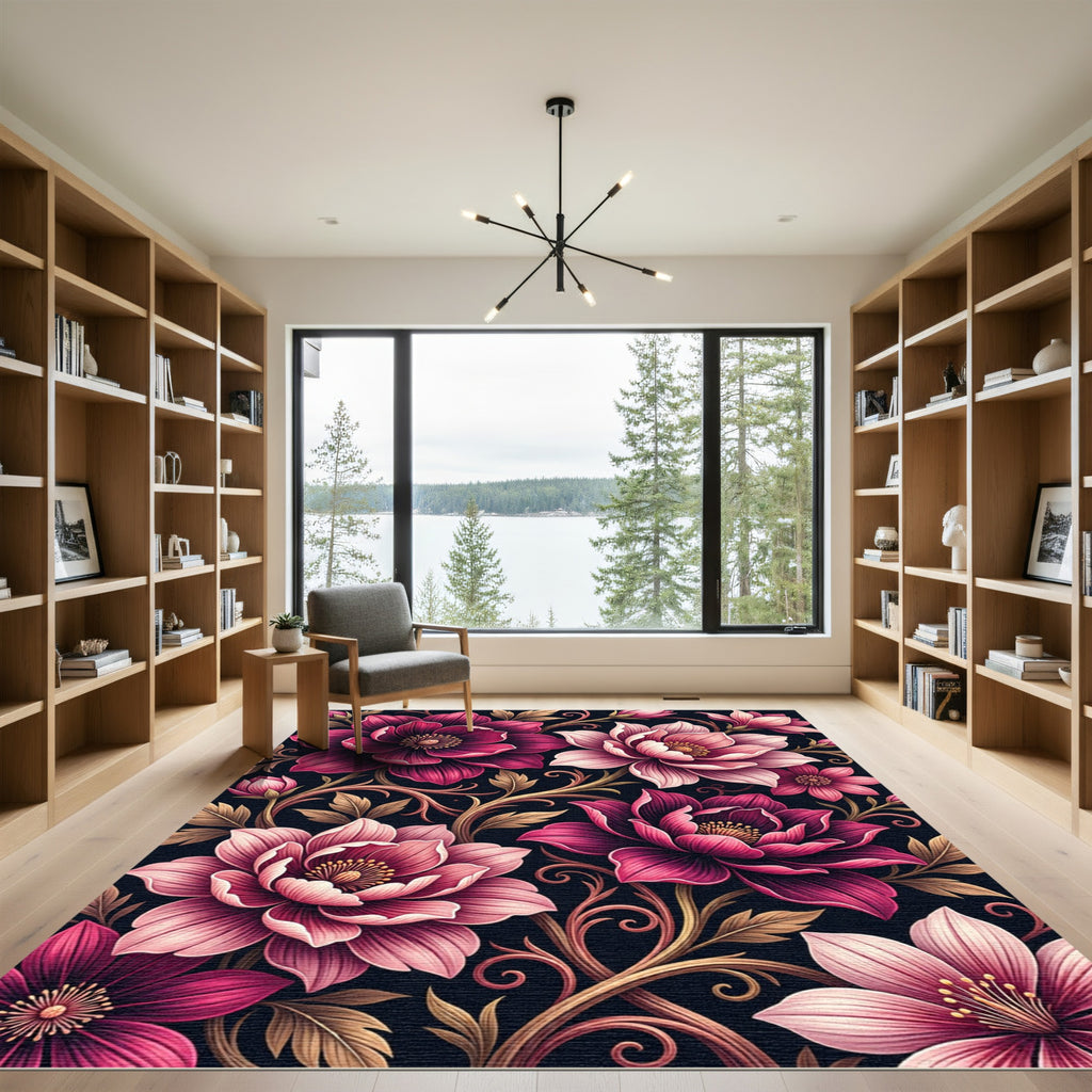 Elegant Magenta Floral Botanical Garland Rug