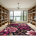 Elegant Magenta Floral Botanical Garland Rug