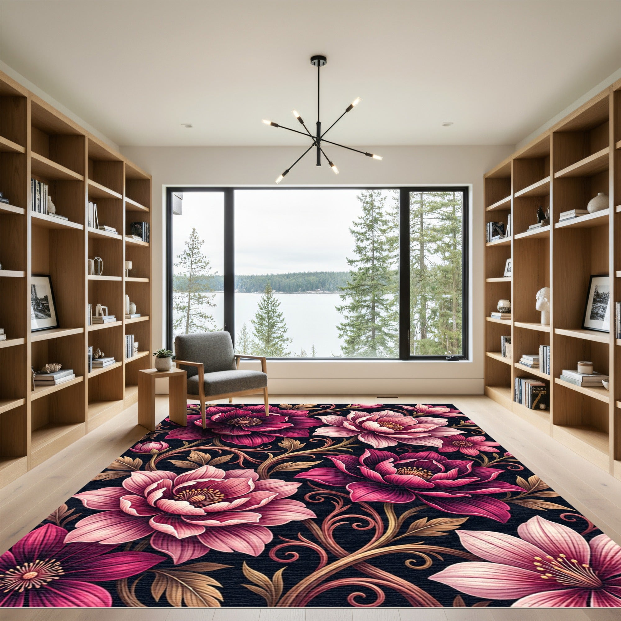 Elegant Magenta Floral Botanical Garland Rug