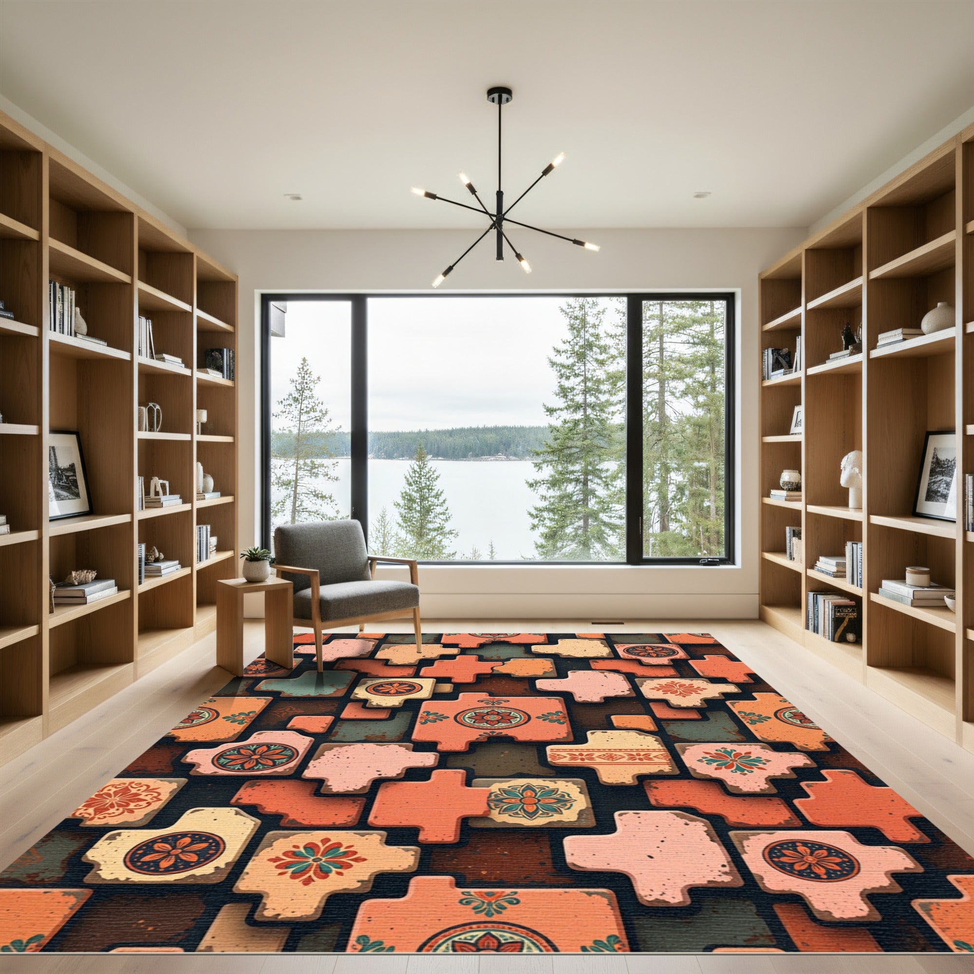 Terracotta Floral Medallion Tile Arrangement Rug