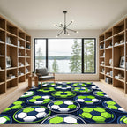 Vibrant Neon Lime Soccer Ball Graphic Rug