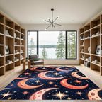 Orangey Pink Cresent Moons Stars Rug
