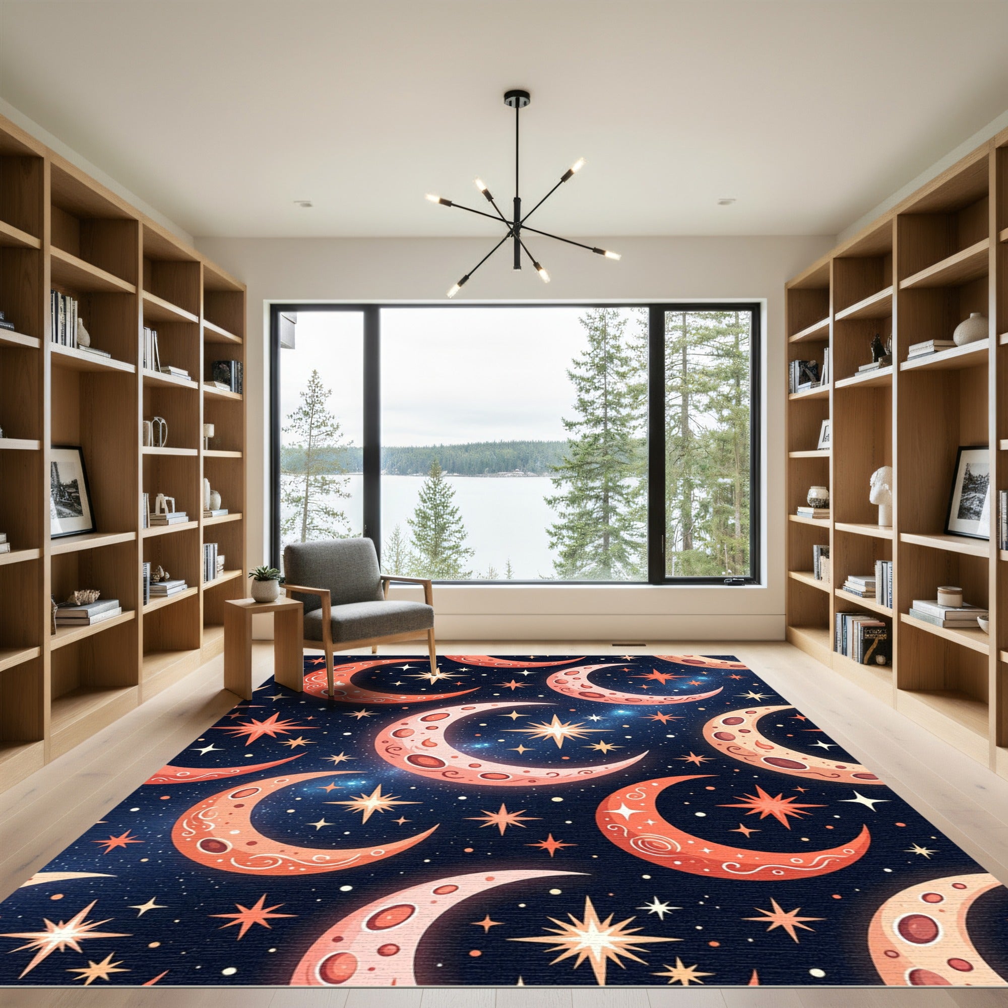 Orangey Pink Cresent Moons Stars Rug
