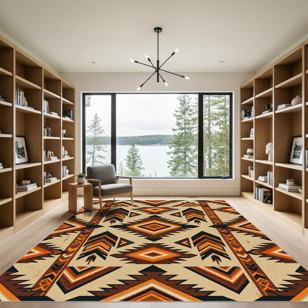 Geometric Southwest Ochre And Espresso Mountain Rug