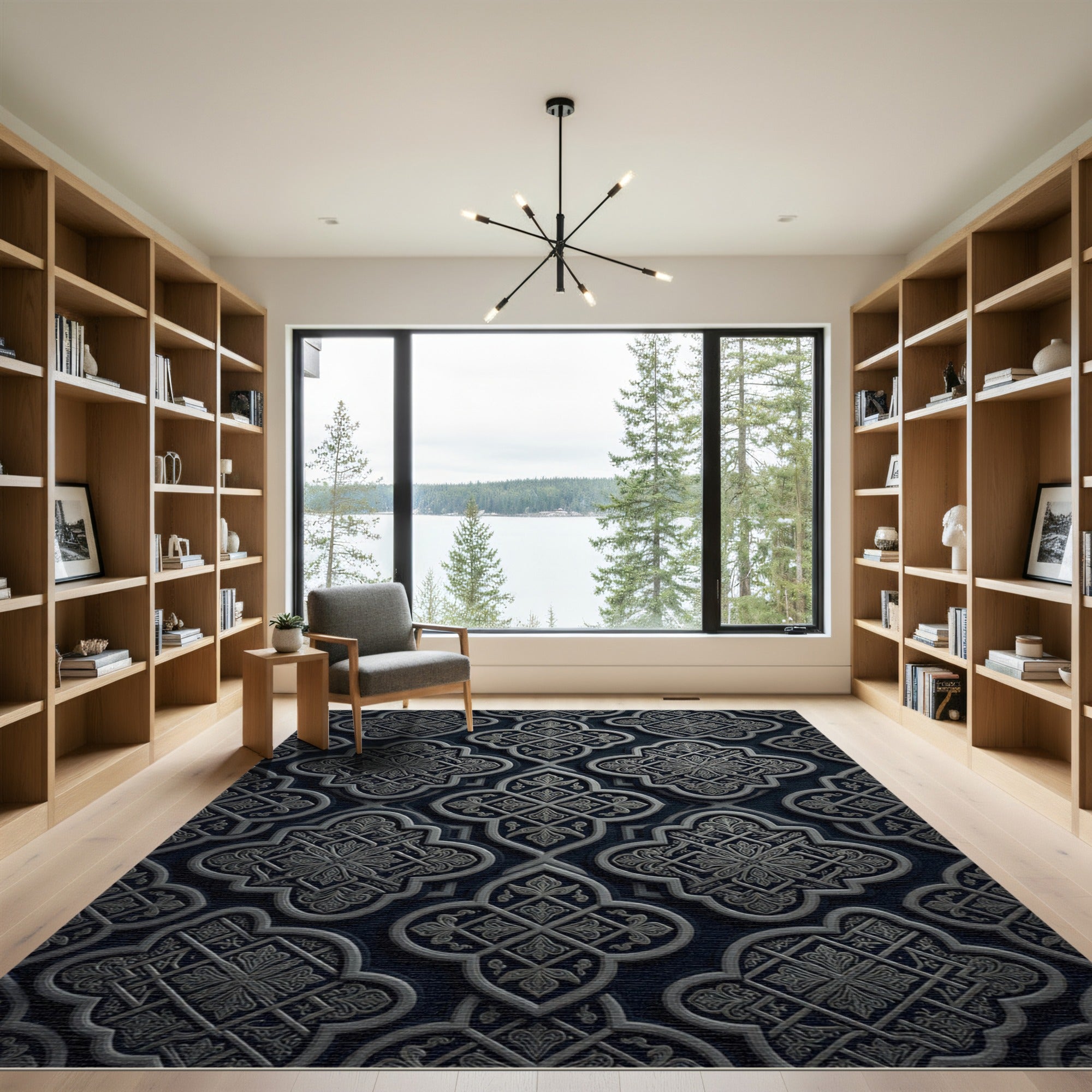 Ornate Quatrefoil Dark Blue Rug